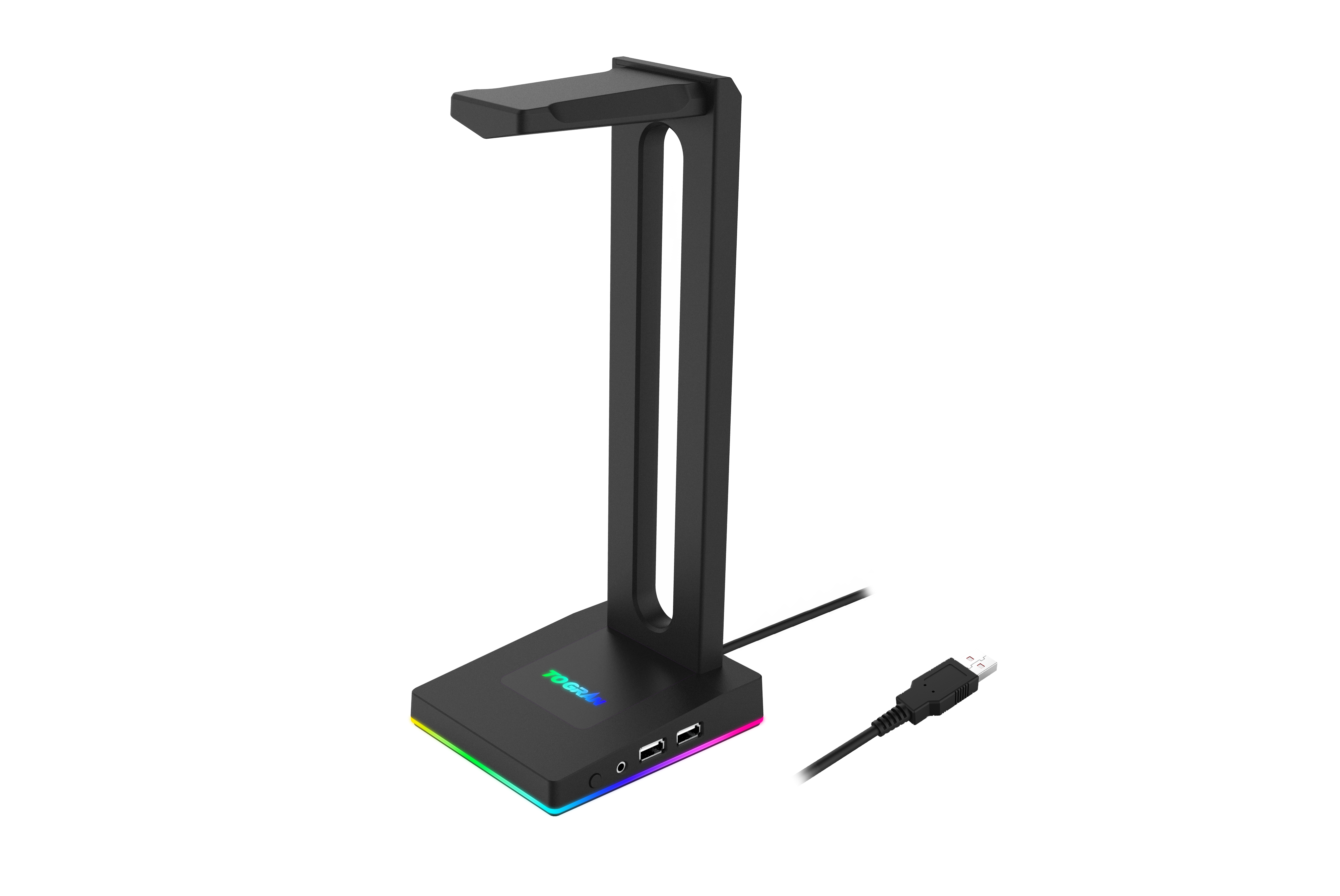 TH630U RGB Headphones Stand with 3.5mm AUX and 2 USB Ports, Headphone Holder for Gamers Gaming PC Accessories Desk
